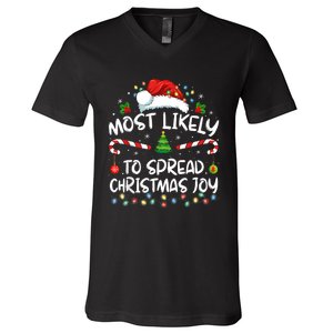 Most Likely To Spread Christmas Joy Family Matching Pajamas V-Neck T-Shirt