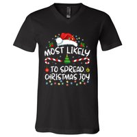 Most Likely To Spread Christmas Joy Family Matching Pajamas V-Neck T-Shirt