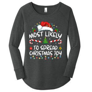 Most Likely To Spread Christmas Joy Family Matching Pajamas Women's Perfect Tri Tunic Long Sleeve Shirt