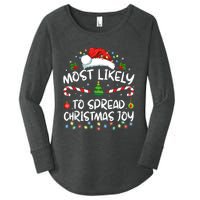 Most Likely To Spread Christmas Joy Family Matching Pajamas Women's Perfect Tri Tunic Long Sleeve Shirt