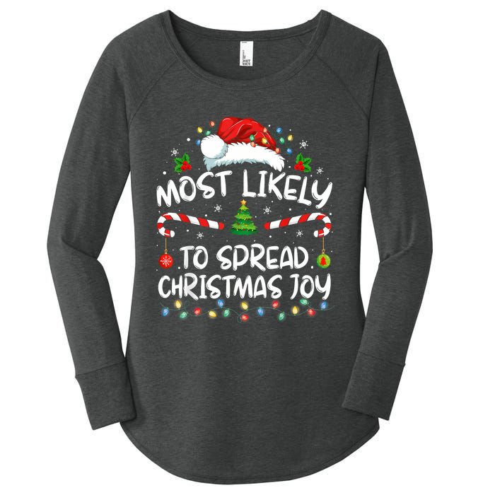 Most Likely To Spread Christmas Joy Family Matching Pajamas Women's Perfect Tri Tunic Long Sleeve Shirt