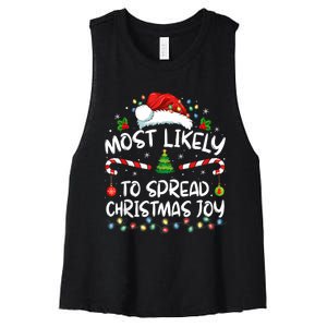 Most Likely To Spread Christmas Joy Family Matching Pajamas Women's Racerback Cropped Tank