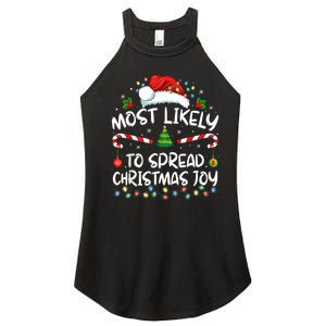 Most Likely To Spread Christmas Joy Family Matching Pajamas Women's Perfect Tri Rocker Tank