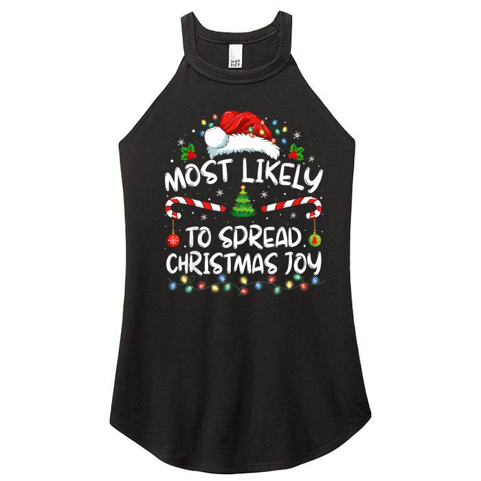 Most Likely To Spread Christmas Joy Family Matching Pajamas Women's Perfect Tri Rocker Tank