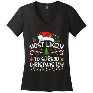 Most Likely To Spread Christmas Joy Family Matching Pajamas Women's V-Neck T-Shirt