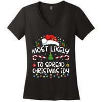 Most Likely To Spread Christmas Joy Family Matching Pajamas Women's V-Neck T-Shirt