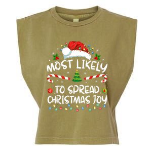 Most Likely To Spread Christmas Joy Family Matching Pajamas Garment-Dyed Women's Muscle Tee