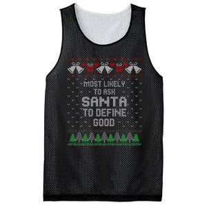 Most Likely To Ask Santa Define Good Funny Christmas Family Ugly Christmas Mesh Reversible Basketball Jersey Tank