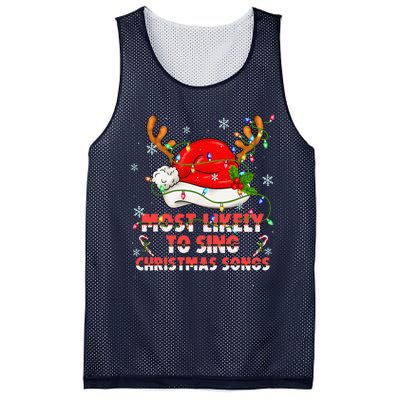 Most Likely To Sing Christmas Songs Santa Reindeer Matching Mesh Reversible Basketball Jersey Tank