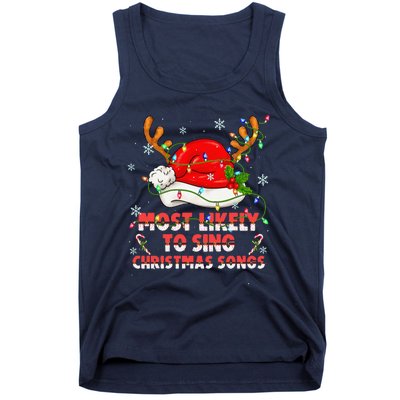 Most Likely To Sing Christmas Songs Santa Reindeer Matching Tank Top