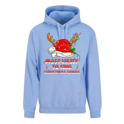 Most Likely To Sing Christmas Songs Santa Reindeer Matching Unisex Surf Hoodie