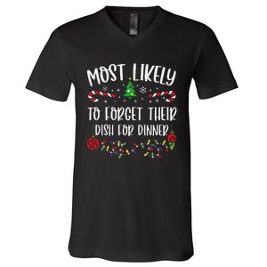 Most Likely To Forget Their Dish For Dinner Funny Christmas Family Matching Cu V-Neck T-Shirt