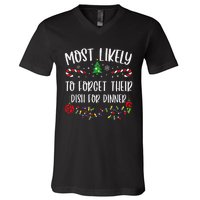 Most Likely To Forget Their Dish For Dinner Funny Christmas Family Matching Cu V-Neck T-Shirt