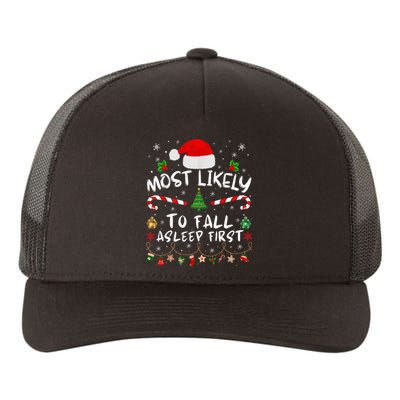 Most Likely To Fall Asleep First Funny Xmas Family Yupoong Adult 5-Panel Trucker Hat