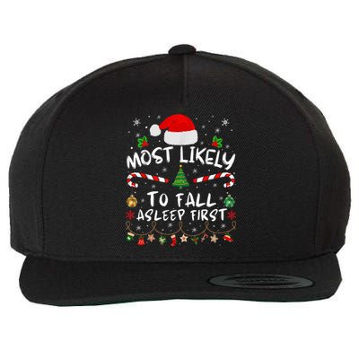 Most Likely To Fall Asleep First Funny Xmas Family Wool Snapback Cap