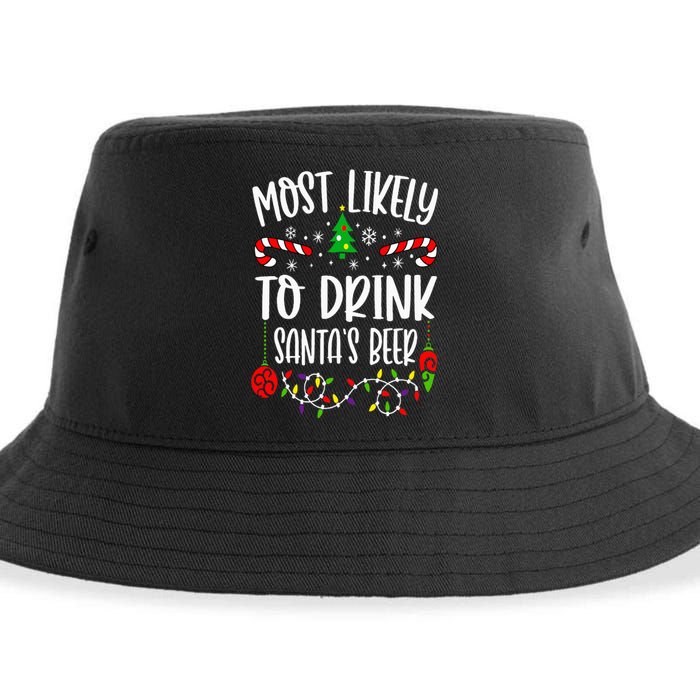 Most Likely To Drink Santa's Beer Family Christmas Drinking Sustainable Bucket Hat