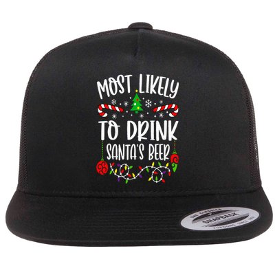 Most Likely To Drink Santa's Beer Family Christmas Drinking Flat Bill Trucker Hat