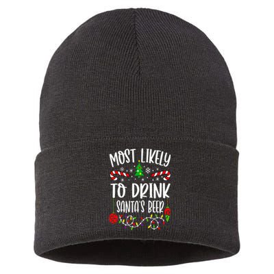 Most Likely To Drink Santa's Beer Family Christmas Drinking Sustainable Knit Beanie