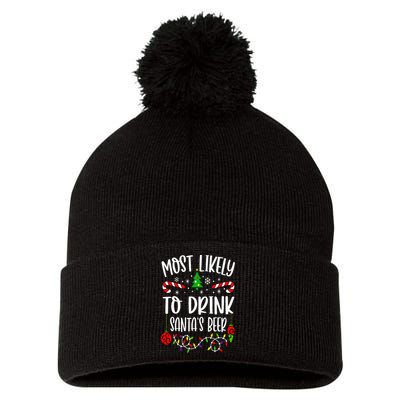 Most Likely To Drink Santa's Beer Family Christmas Drinking Pom Pom 12in Knit Beanie