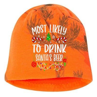 Most Likely To Drink Santa's Beer Family Christmas Drinking Kati - Camo Knit Beanie