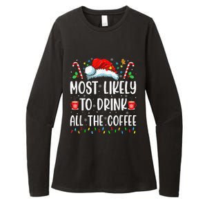 Most Likely To Drink All The Coffee Funny Family Christmas Womens CVC Long Sleeve Shirt