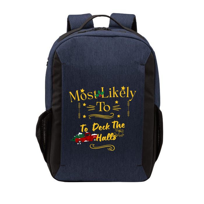 Most Likely To Deck The Halls Gold Vector Backpack