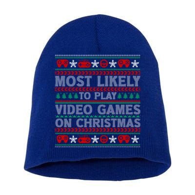 Most Likely To Play Video Games On Christmas Gaming Gamer Meaningful Gift Short Acrylic Beanie