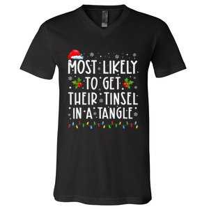 Most Likely To Get Their Tinsel In A Tangle Family Christmas Gift V-Neck T-Shirt