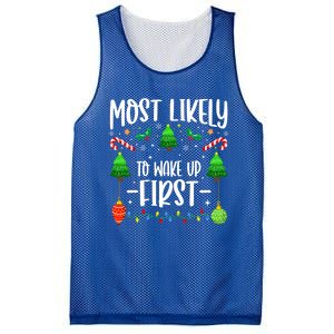 Most Likely To Wake Up First On Christmas Morning Xmas Light Meaningful Gift Mesh Reversible Basketball Jersey Tank