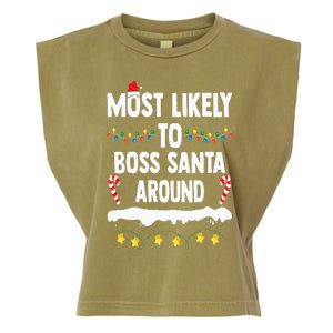 Most Likely To Boss Santa Around Matching Family Christmas Garment-Dyed Women's Muscle Tee