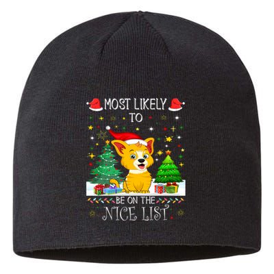 Most Likely To Be On The Nice List Funny Xmas Family Group Sustainable Beanie