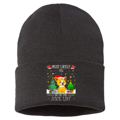 Most Likely To Be On The Nice List Funny Xmas Family Group Sustainable Knit Beanie