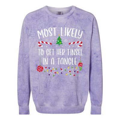 Most Likely To Get Her Tinsel In A Tangle Funny Christmas Family Matching Cute Colorblast Crewneck Sweatshirt