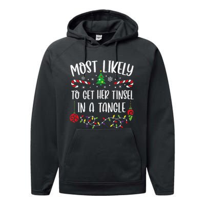 Most Likely To Get Her Tinsel In A Tangle Funny Christmas Family Matching Cute Performance Fleece Hoodie