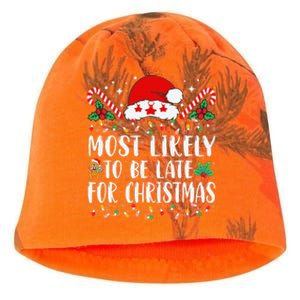 Most Likely To Be Late For Christmas Funny Family Christmas Kati - Camo Knit Beanie