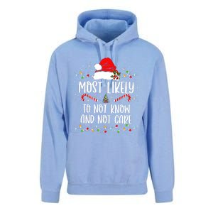 Most Likely To Not Know And Not Care Christmas Xmas Holiday Unisex Surf Hoodie