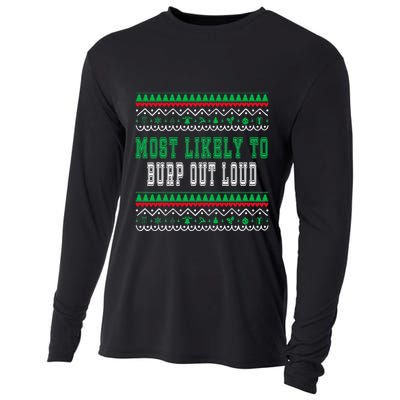 Most Likely To Burp Out Loud Humorous Ugly Xmas Design Cooling Performance Long Sleeve Crew