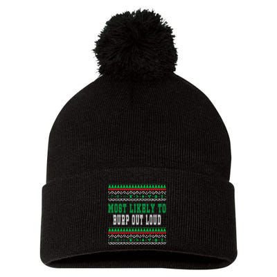 Most Likely To Burp Out Loud Humorous Ugly Xmas Design Pom Pom 12in Knit Beanie