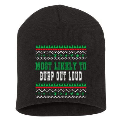 Most Likely To Burp Out Loud Humorous Ugly Xmas Design Short Acrylic Beanie