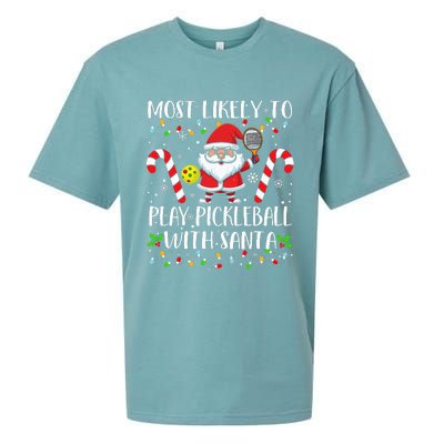 Most Likely To Play Pickleball With Santa Christmas Funny Sueded Cloud Jersey T-Shirt