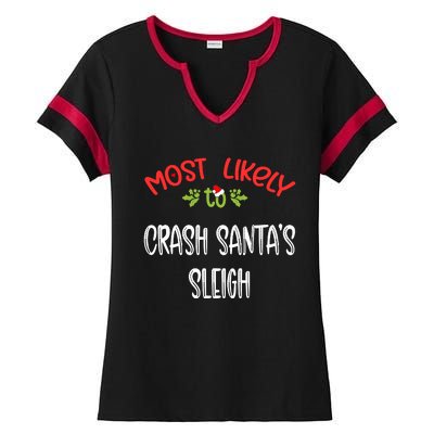 Most Likely To Christmas Crash Santa’s Sleigh Family Group Ladies Halftime Notch Neck Tee