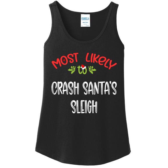 Most Likely To Christmas Crash Santa’s Sleigh Family Group Ladies Essential Tank