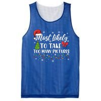 Most Likely To Take Too Y Pictures Funny Christmas Pajama Cute Gift Mesh Reversible Basketball Jersey Tank