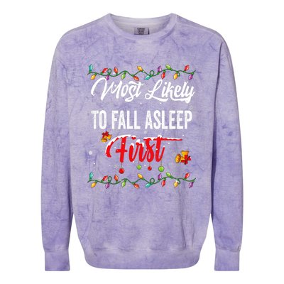 Most Likely To Fall Asleep First Family Matching Pjs Xmas Colorblast Crewneck Sweatshirt