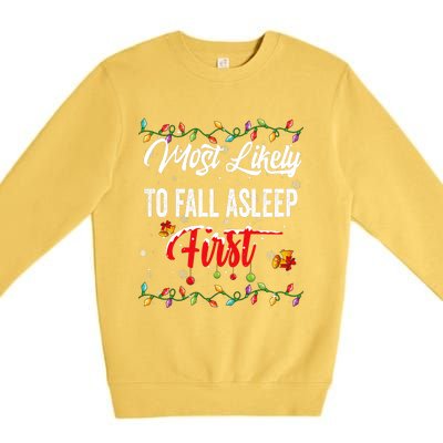 Most Likely To Fall Asleep First Family Matching Pjs Xmas Premium Crewneck Sweatshirt