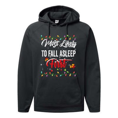 Most Likely To Fall Asleep First Family Matching Pjs Xmas Performance Fleece Hoodie