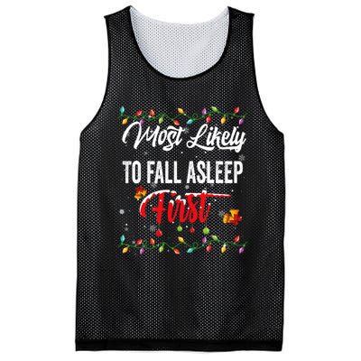 Most Likely To Fall Asleep First Family Matching Pjs Xmas Mesh Reversible Basketball Jersey Tank