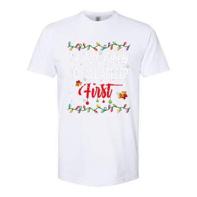 Most Likely To Fall Asleep First Family Matching Pjs Xmas Softstyle CVC T-Shirt