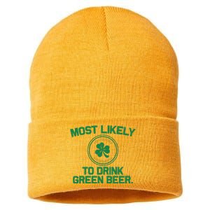 Most Likely To Drink Green Beer Funny St Patricks Day Sustainable Knit Beanie