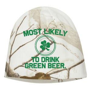 Most Likely To Drink Green Beer Funny St Patricks Day Kati - Camo Knit Beanie